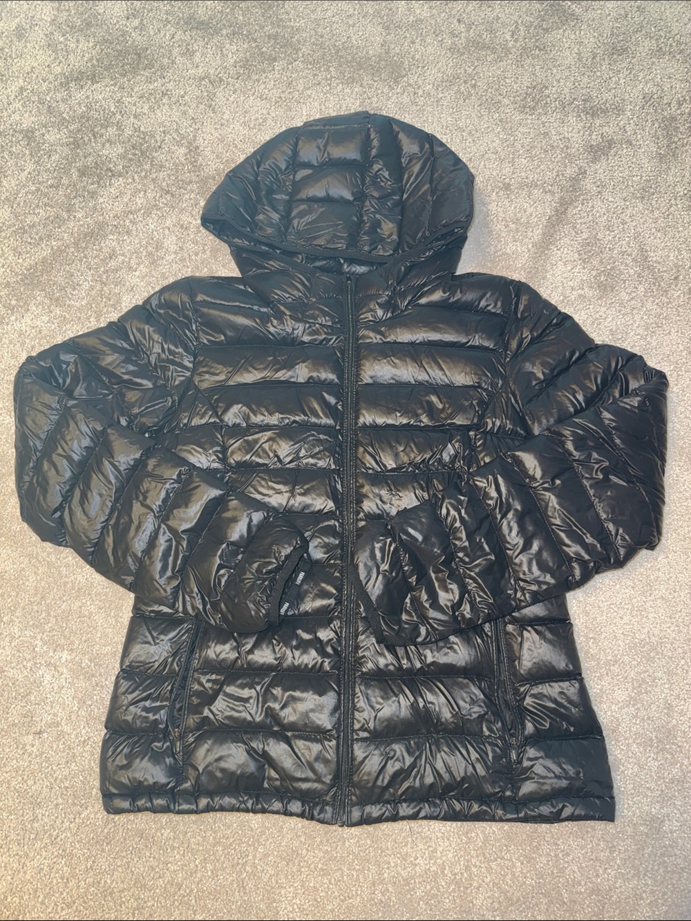 Aritzia Women's Black Puffer Jacket with Hood